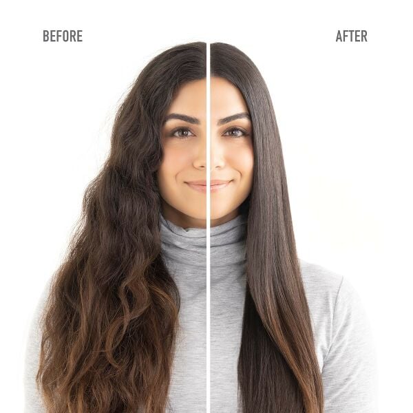 Hair before and after using The Drybar Reserve Vibrating Styling Iron