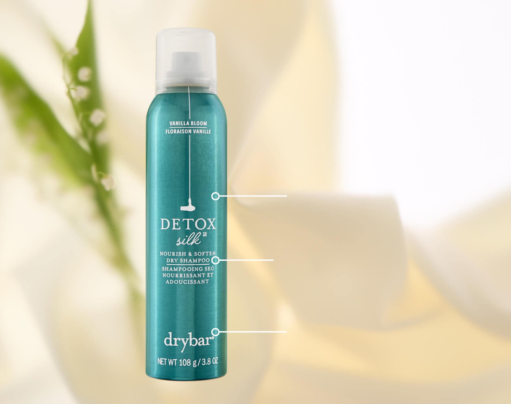 The Drybar Detox collection featuring Detox Dry Shampoo, new Detox Silk Nourish & Soften Dry Shampoo, Detox Thickening Dry Shampoo, and Detox Clear Invisible Dry Shampoo.